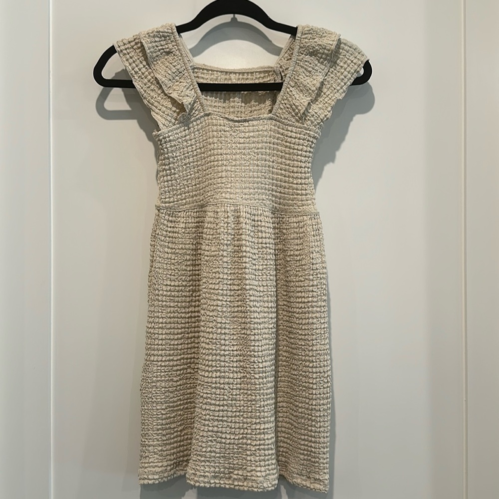 Zara Cream Textured Knit Ruffle Strap Dress